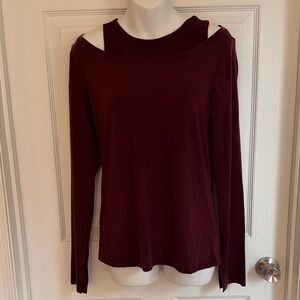 Athleta Maroon Long Sleeve Cold Shoulder Top